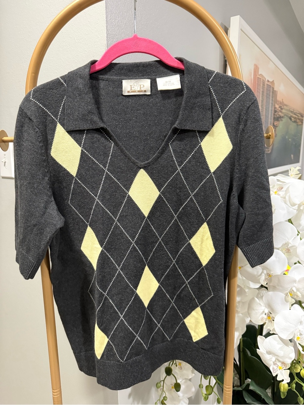 EP Pro Golf Polo Top size M Grey Yellow